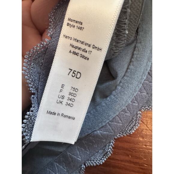 Hanro Moments 1467 Underwire Bra Size 34D pigeon Blue/gray NWT $160 - Picture 8 of 12